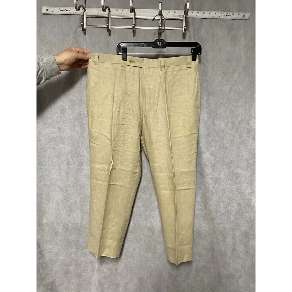 Calvin Klein Pants 36 X 25.5‎ Beige Linen Slacks Chino Casual Hybrid Golf Beach